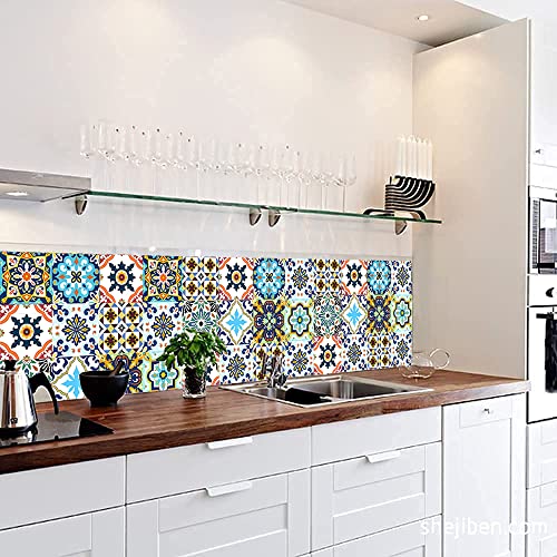 16Pcs Decorative Tile Stickers, 6x6 Inches Vinyl Self Adhesive Removable Waterproof Peel and Stick Backsplash Walls Stickers for Kitchen, Bathroom, Stairs, Cupboard