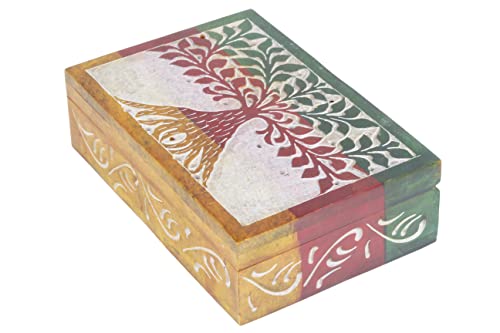 ARTISENIA Handmade Tree of Life Carving Decorative box Soapstone Jewelry Organizer Tarot Card Decks Boxes - Keepsake Storage Box | Birthday, Anniversary for Women Men| Makeup office organizer