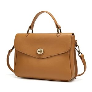 leather top handle handbags for women vintage medium shoulder messenger bag with lock flap (2-brown)