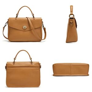 Leather Top Handle Handbags For Women Vintage Medium Shoulder Messenger Bag With Lock Flap (2-Brown)