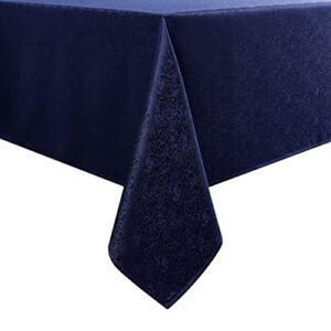 wekwch navy blue rectangle jacquard tablecloth wrinkle resistant fabric table cloth for parties kitchen dinning and outdoor use 60 inch by 84 inch