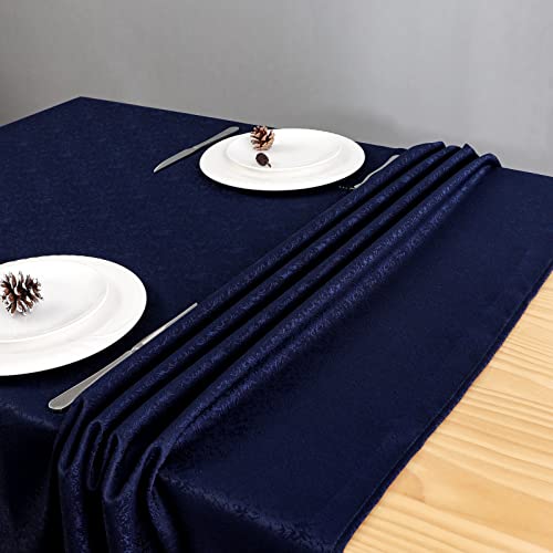 Wekwch Navy Blue Rectangle Jacquard Tablecloth Wrinkle Resistant Fabric Table Cloth for Parties Kitchen Dinning and Outdoor Use 60 Inch by 84 Inch