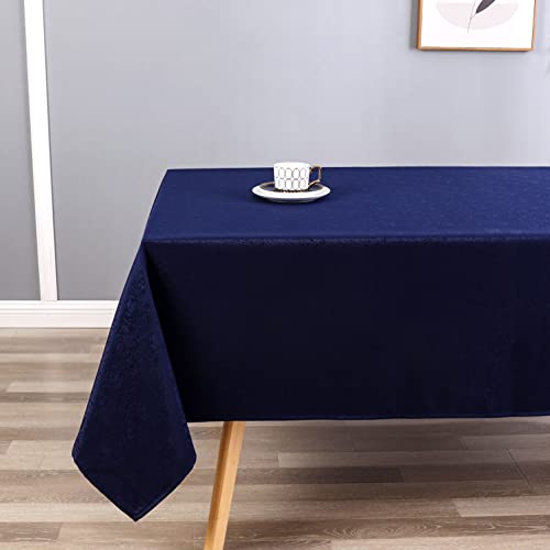 Wekwch Navy Blue Rectangle Jacquard Tablecloth Wrinkle Resistant Fabric Table Cloth for Parties Kitchen Dinning and Outdoor Use 60 Inch by 84 Inch