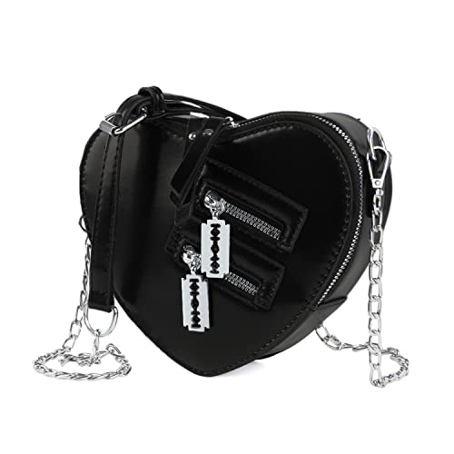 Oweisong Women Red Heart Purse Cute Black Heart Shaped Crossbody Bag Mini Ladies Chain Clutch Shoulder Handbags