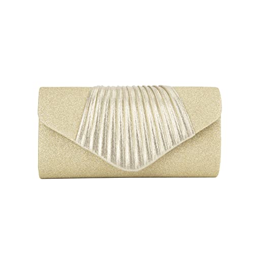 POPIDEO Clutch Purse for Women with Detachable Chain Evening Clutch Bag,Shoulder Bag with Chain Gold