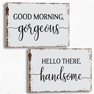 good morning gergeous hello there handsome canvas wall art prints,anniversary engagement paintings prints gifts,11×14 inches set of 2 artwork for couples themed decor bedroom living room decorations