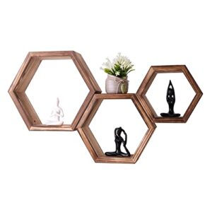 ylsmile hexagon floating shelves – wall mounted set of 3 floating wall shelves wood boho shelves wall dceor honeycomb hexagon wooden shelves for wall in bathroom, kitchen, bedroom, living room