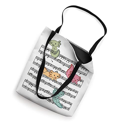 Cute Axolotl Plays With Music Notes On Music Sheet Tote Bag