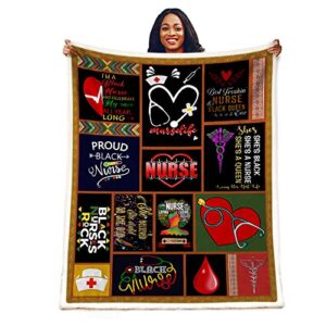 nurse gifts nurse throw blanket rn gifts for black nurses,nurse gifts for women,school nurse gifts,soft fluffy sherpa warm throw blankets for bed, office and couch (b,50″x 60″)