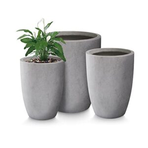 kante 18.1″ 20.4″ 22.4″ h round concrete modern tall planters set of 3 for outdoor indoor, decorative plant pots with drainage hole & rubber plug for home & garden weathered concrete
