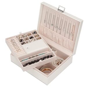 jewelry organizer box for girls women travel jewelry case double layer large jewelry storage box travel jewelry box with gift box/white