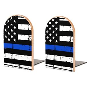 hon-lally american blue line usa police stars flag pattern wood bookends decorative bookend non-skid office book stand for books office files magazine, one size, wood style