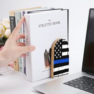 Hon-Lally American Blue Line USA Police Stars Flag Pattern Wood Bookends Decorative Bookend Non-Skid Office Book Stand for Books Office Files Magazine, One Size, Wood style