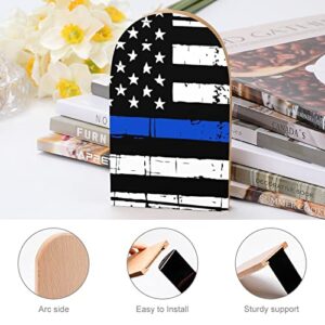 Hon-Lally American Blue Line USA Police Stars Flag Pattern Wood Bookends Decorative Bookend Non-Skid Office Book Stand for Books Office Files Magazine, One Size, Wood style