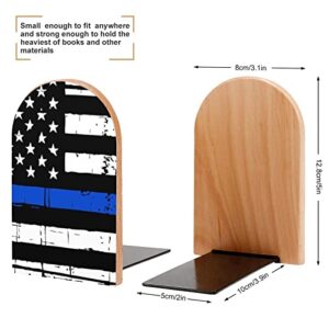 Hon-Lally American Blue Line USA Police Stars Flag Pattern Wood Bookends Decorative Bookend Non-Skid Office Book Stand for Books Office Files Magazine, One Size, Wood style