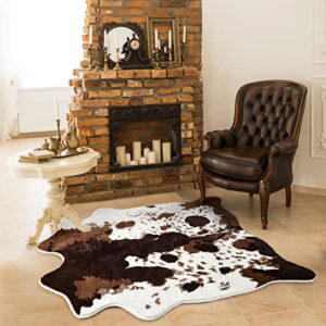 Acapet Cow Print Area Rugs Cowhide Rugs 4.6ft x5.2ft for Living Room Bedroom Western Decor, Cute Fluffy Cowhide Carpet Faux Fur Rug, Soft Fuzzy Rug for Home, Brown and White,(140 * 158cm)