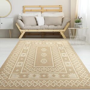 antep rugs patio 8×10 outdoor/indoor southwest aztec native area rug (beige, 7’10” x 10′)