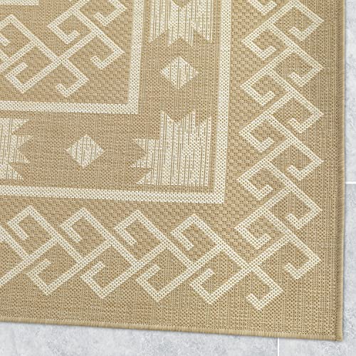 Antep Rugs Patio 8x10 Outdoor/Indoor Southwest Aztec Native Area Rug (Beige, 7'10" x 10')