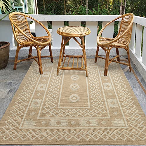 Antep Rugs Patio 8x10 Outdoor/Indoor Southwest Aztec Native Area Rug (Beige, 7'10" x 10')