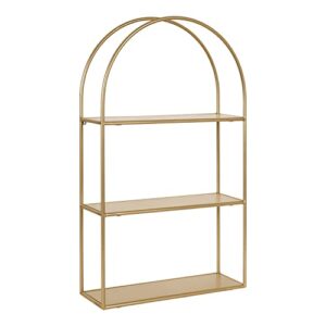 kate and laurel monroe modern arched wall shelf, 18 x 31, gold, decorative 3 tier floating wall shelves with glamorous finish and robust storage capacity