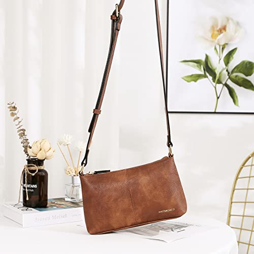 WESTBRONCO Small Crossbody Bag for Women Vegan Leather Wallet Purses Satchel Shoulder Bags Wristlet Clutch Handbags Brown