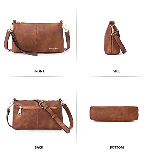 WESTBRONCO Small Crossbody Bag for Women Vegan Leather Wallet Purses Satchel Shoulder Bags Wristlet Clutch Handbags Brown