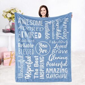 zhshwat sympathy gifts, mothers day birthday gift for friend, inspirational &compassion you are awesome throw blankets gifts for men sister mom grandma 50x 60(blue)