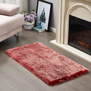 joniyear luxury soft fluffy faux fur throw area rug for bedroom 2′ x 4′, small decorative fuzzy bedside rugs, shaggy plush thick floor mat carpet for living room dorm kids room, washable, burgundy