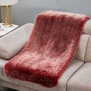 JONIYEAR Luxury Soft Fluffy Faux Fur Throw Area Rug for Bedroom 2' x 4', Small Decorative Fuzzy Bedside Rugs, Shaggy Plush Thick Floor Mat Carpet for Living Room Dorm Kids Room, Washable, Burgundy