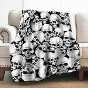 levens retro skulls blanket gifts for women girls men decor for home bedroom living room chair sofa, super soft smooth lightweight throw plush blankets black 50″x60″