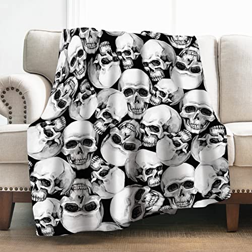 Levens Retro Skulls Blanket Gifts for Women Girls Men Decor for Home Bedroom Living Room Chair Sofa, Super Soft Smooth Lightweight Throw Plush Blankets Black 50"x60"