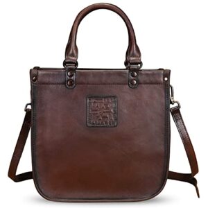 genuine leather top handle handbag purse for women vintage over the shoulder bag handmade crossbody satchel (coffee)
