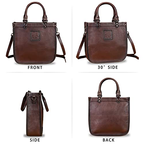 Genuine Leather Top Handle Handbag Purse for Women Vintage Over the Shoulder Bag Handmade Crossbody Satchel (Coffee)