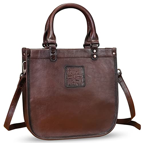 Genuine Leather Top Handle Handbag Purse for Women Vintage Over the Shoulder Bag Handmade Crossbody Satchel (Coffee)