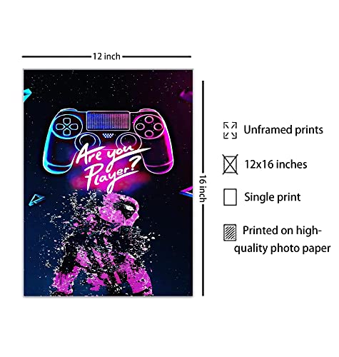 Neon Gaming Art Posters, 12"x16" Video Game Canvas Wall Art, Gamepad Playstation Controller Decorative Interior Painting Wall Art Posters for Teenage Boys Room Playroom Decor, (Set of 3-Unframed)