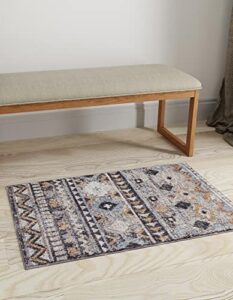 unique loom eco southwestern collection area rug – tubac (rectangular 2′ 0″ x 3′ 0″, khaki gray/black)