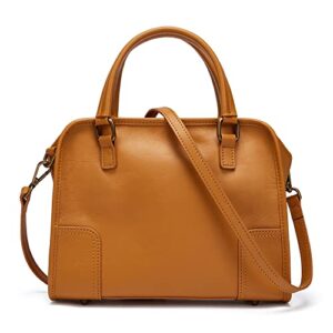 vintage leather top handle handbags for women cowhide satchel shoulder purse with removable strap (2-brown)