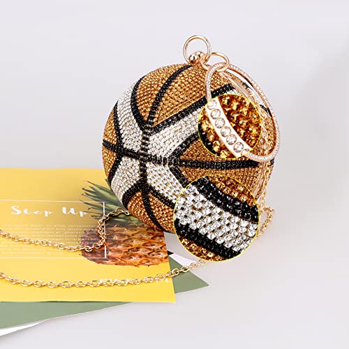 GripIt Rhinestone Basketball Round Bag Purse And Handbags for Women Gold Clutch Evening Hand Bags Party Wedding Ball Cool Purses Diamond Clutch Purses