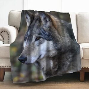 levens wolf blanket gifts for men boy girls, grassland animals decoration for home bedroom living room couch, soft warm cozy lightweight throw plush blankets grey 50″x60″