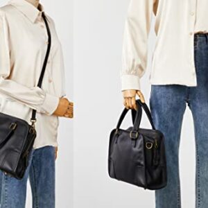 Vintage Leather Top Handle Handbags For Women Cowhide Satchel Shoulder Purse With Removable Strap (1-Black)