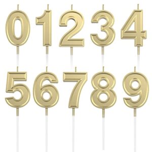 iblessu 10pcs numeral birthday candles – glitter candles for cake and cupcake, number 0-9 candles topper decorations for anniversary birthday party – kids, adults(champagne)