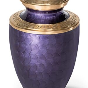 Cremation Urn for Adults - Purple and Gold Funeral Ashes Container - Made of Brass - for Men and Women up to 200lbs - Handcrafted