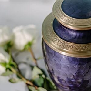 Cremation Urn for Adults - Purple and Gold Funeral Ashes Container - Made of Brass - for Men and Women up to 200lbs - Handcrafted