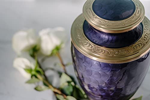 Cremation Urn for Adults - Purple and Gold Funeral Ashes Container - Made of Brass - for Men and Women up to 200lbs - Handcrafted