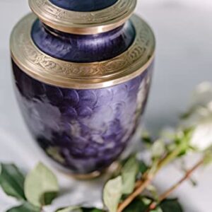 Cremation Urn for Adults - Purple and Gold Funeral Ashes Container - Made of Brass - for Men and Women up to 200lbs - Handcrafted