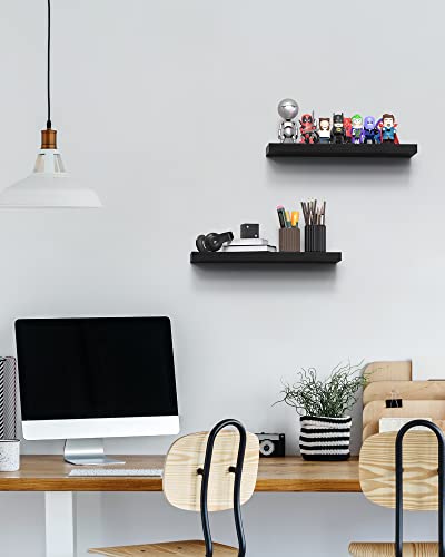 OlarHike Floating Shelves,Black Wall Mounted Solid Wood Books/Cat/Storage/Fake Plant Shelves,Wall Shelves for Home Room Bedroom Decor,Shelf for Bathroom Living Room Kitchen,16inch