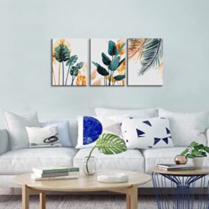 KK·COLOR Canvas Prints Wall Art, Original Designed Framed Tropical Plants Pictures, Minimalist Watercolor Painting Palm Monstera Green Leaf for Living Room Office Bedroom BathRoom 3 Piece 12" X 16"