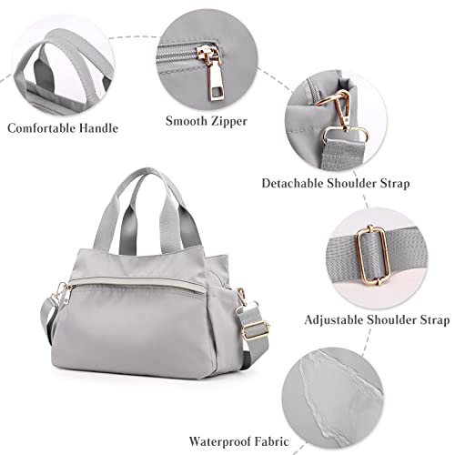 CORIOS Women Shoulder Bag Crossbody Bag Nylon Handbag Casual Messenger Bag Waterproof Top Handle Bag Multi Pocket Hobo Bag Tote Purse for Shopping Work Party Travel School Daily Use Grey