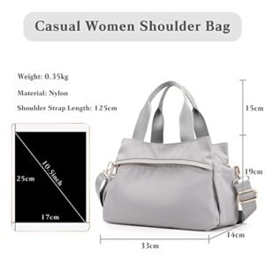 CORIOS Women Shoulder Bag Crossbody Bag Nylon Handbag Casual Messenger Bag Waterproof Top Handle Bag Multi Pocket Hobo Bag Tote Purse for Shopping Work Party Travel School Daily Use Grey