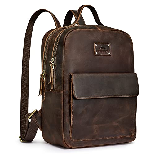 S-ZONE Large Genuine Leather Backpack Purse for Women Vintage Rucksack Travel Daypack with Luggage Sleeve